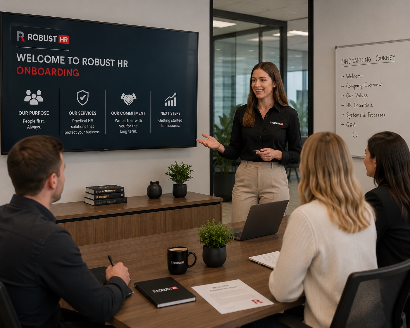 Robust HR consultants running an employee onboarding session for a Perth business